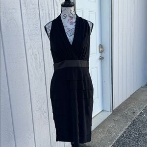 Evan Picone Black Sheath Midi Dress V-Neck Sleeveless